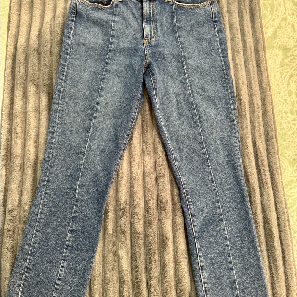PAIGE Blue Fringe Bottom Straight Leg Jeans Timeless Denim